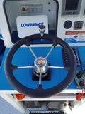 Boat Steering Wheel 350mm Diameter With Stainless Spokes & Speed Knob With Centre Hub.