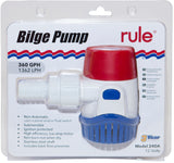 Rule Bilge Pump 360GPH (1363LPH) Non Automatic 12 Volt Back Flow Preventer Incl.