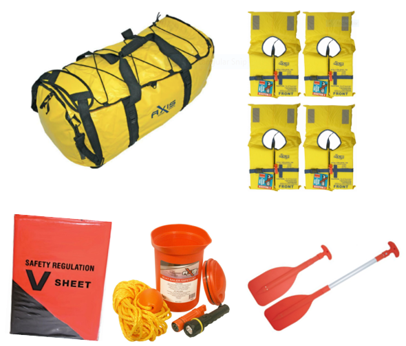 Boating Safety Kit Waterproof Bag 4 Lifejackets Paddles Bailer Kit V S